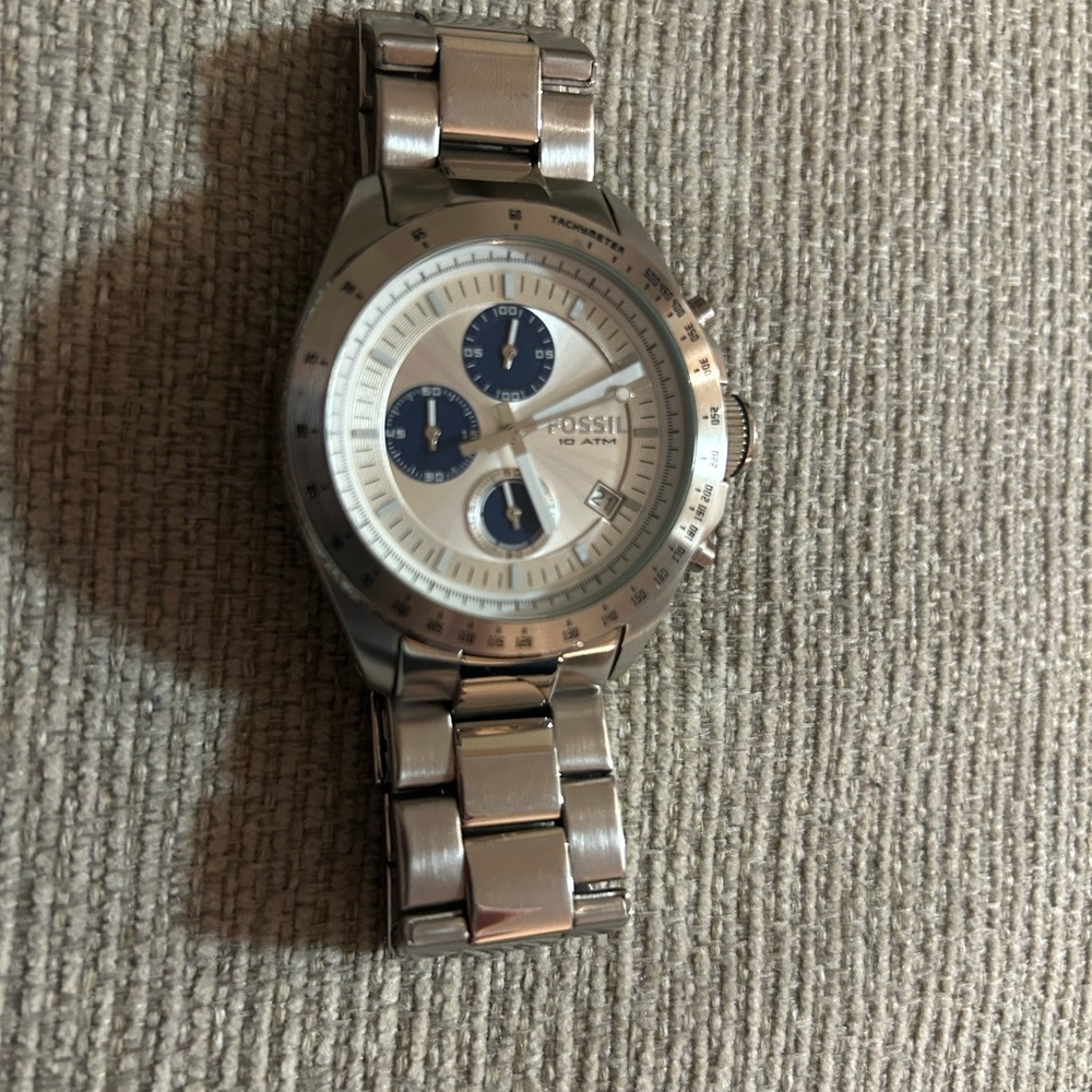 Fossil Silver and Blue Chronograph Watch